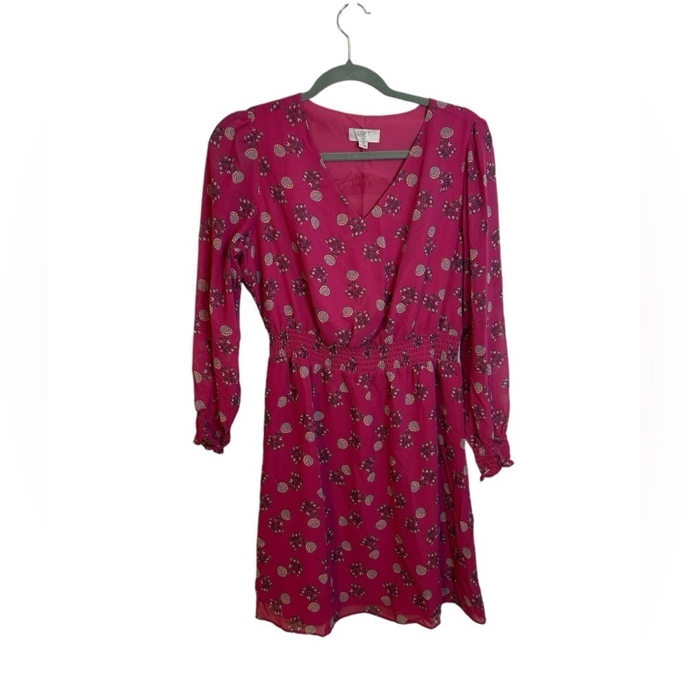 Loft Long Sleeve V-Neck Floral Blouson Dress